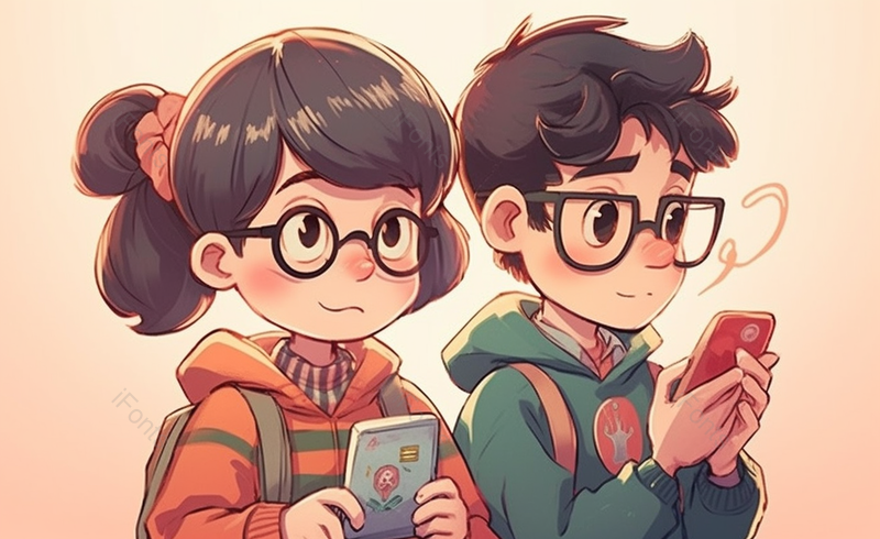 戴眼镜的学生玩手机手绘插画场景,插画/手绘图,插画/手绘图库,插画/手绘图下载,插画/手绘